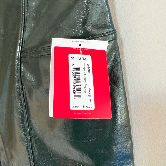 NWT SPANX Faux Patent Leather Leggings in Deep Green, size M - Picture 8 of 11